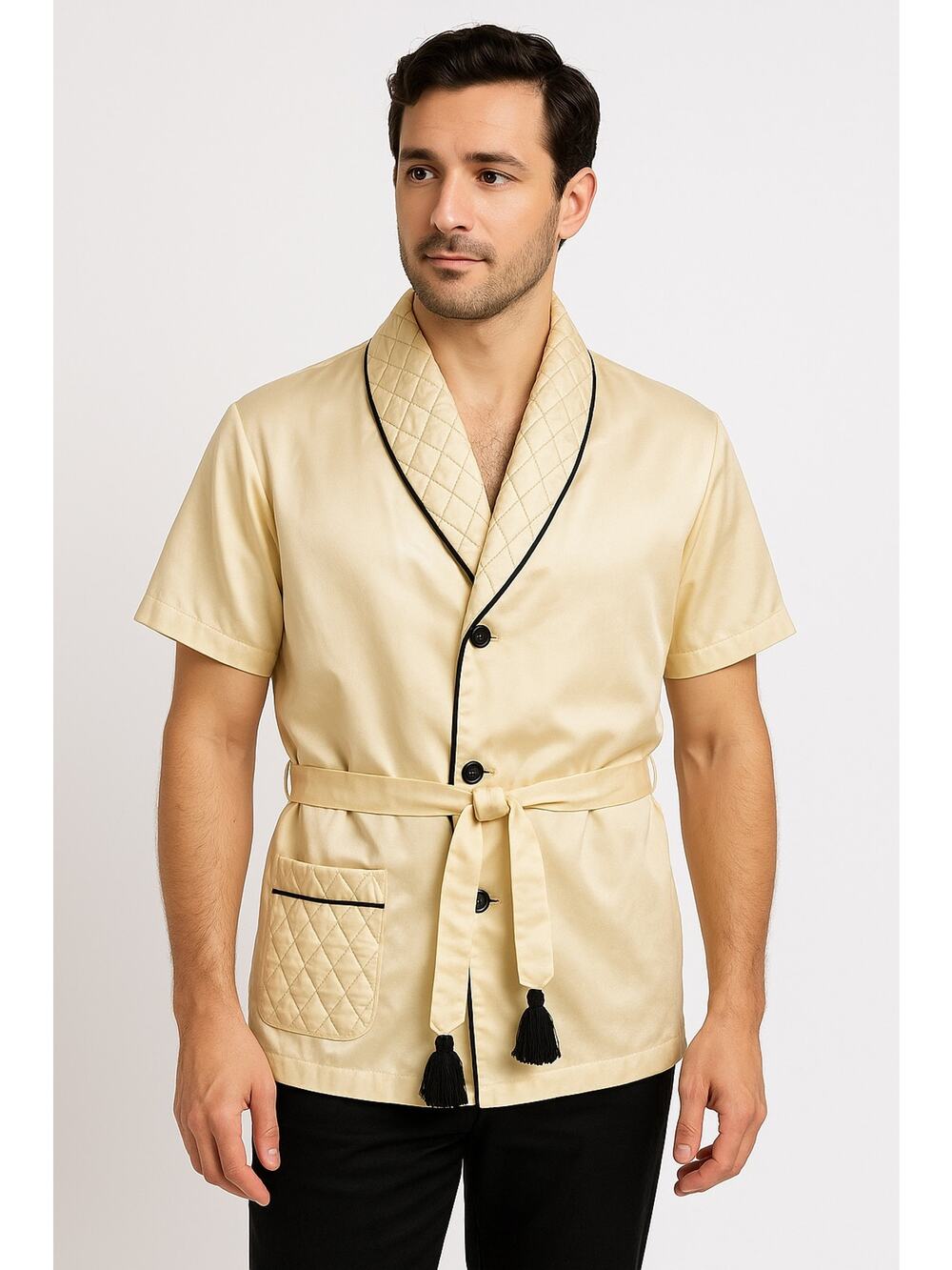 1950s Paultex New York Short Sleeve Quilted Smoking Jacket Size 36 small